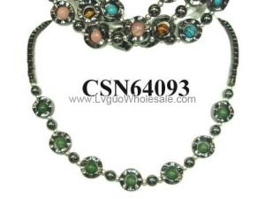 Colored Semi precious Stone Hematite Donut Charms Chain Choker Fashion Necklace